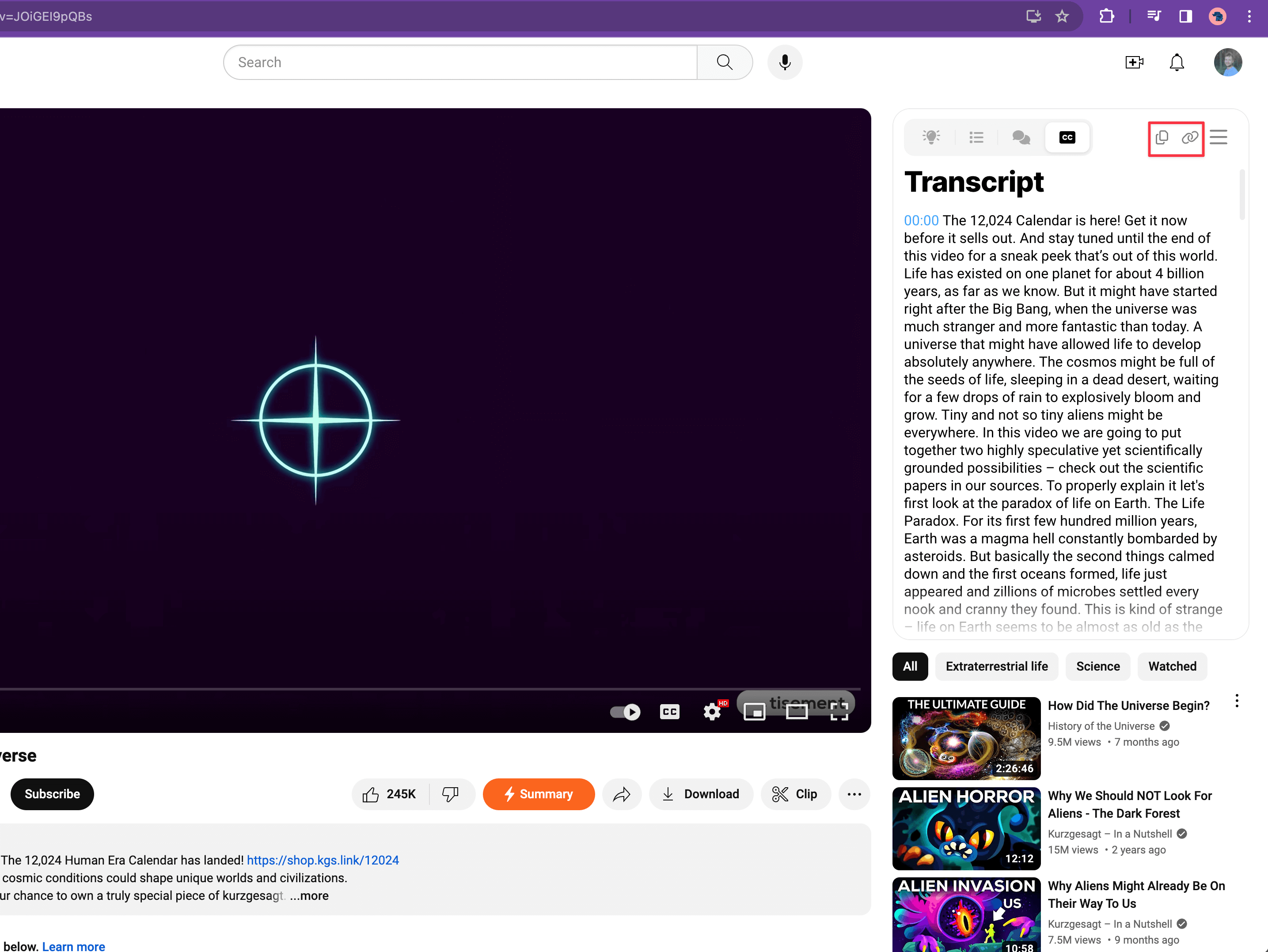 Youtube page Eightify Extension summary translation screenshot